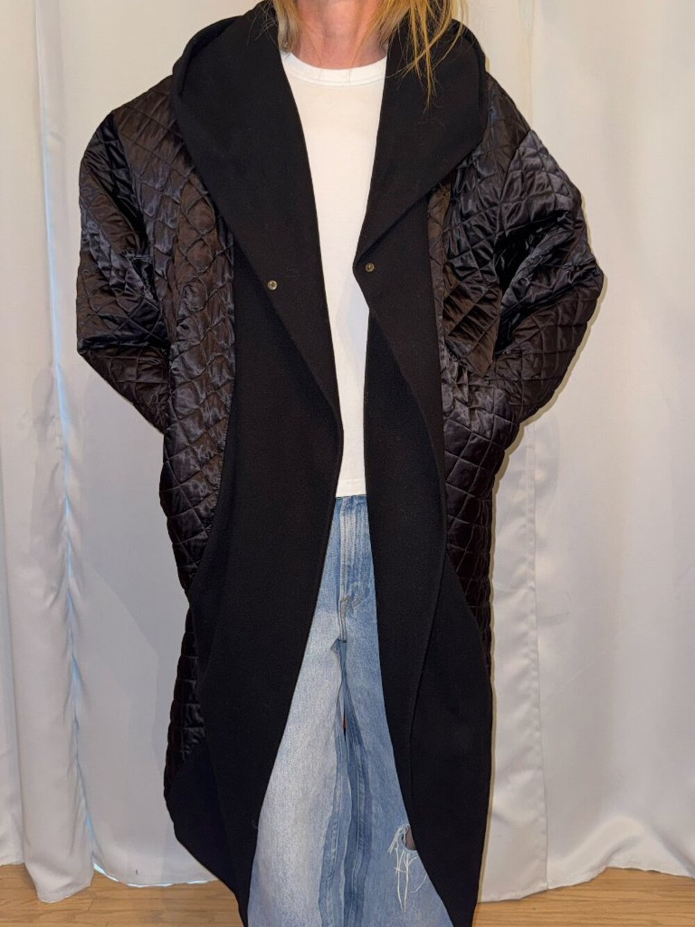 Reality Studio Oversized Quilted Cocoon Coat Black Made in Portugal M/L